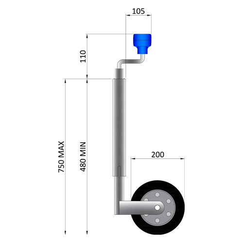 42mm 100Kg Standard Duty Jockey Wheel - Image 2